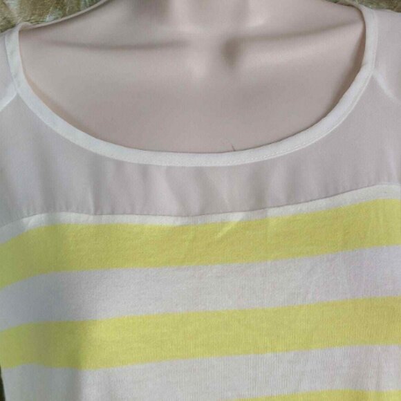 LC Lauren Conrad Women's Striped Bow Tee 3/4 Sleeves Yellow & White Shirt - Picture 13 of 16